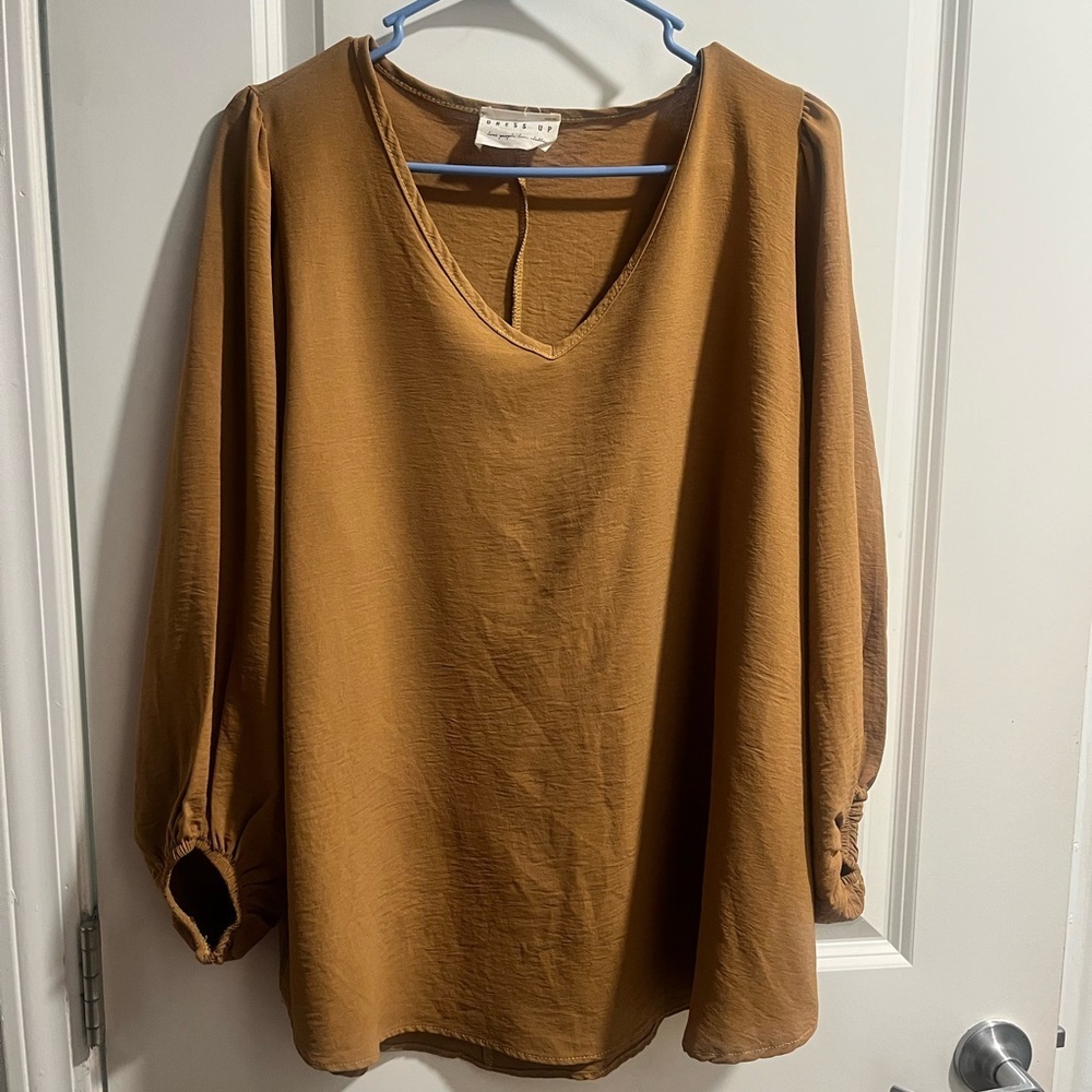 Chic V-Neck Blouse in Warm Tan